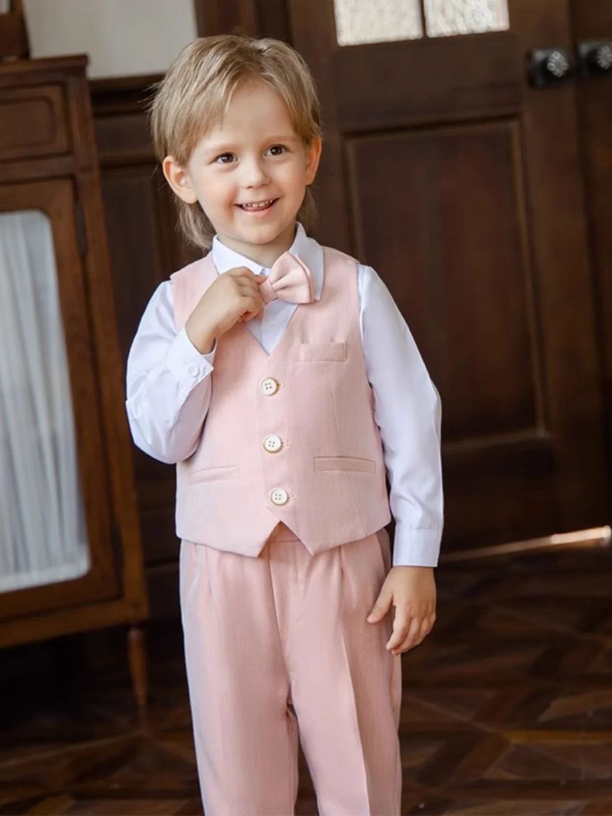 Children Pink Elegant Photography Suit Boys Piano Ceremony Costume Kids Birthday Wedding Party Dress Performance Stage Tuxedo