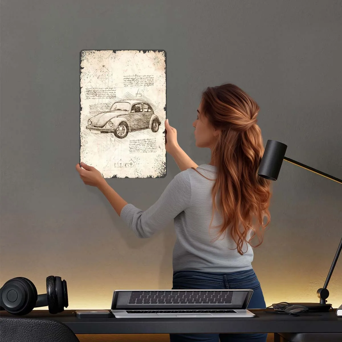 Volkswagen Beetle Metal Sign Blueprints Poster Home Interior Decoration Living Room Decor for Room Decor Items Aesthetic Retro