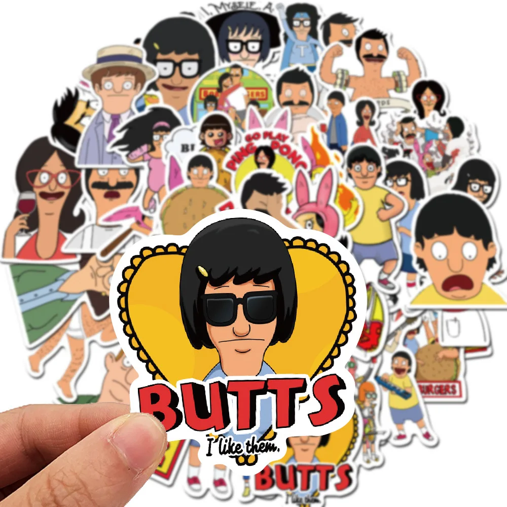 10/30/50pcs Cartoon Bobs Burgers Anime Stickers Decals DIY Laptop Phone Skateboard Notebook Suitcase Car Waterproof Sticker Toys