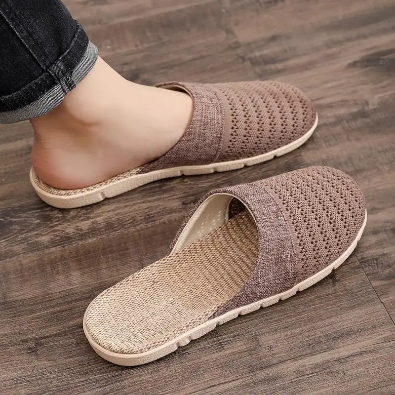 Neue orientalische Flachs-Hausschuhe für Damen, Sommer, für den Innenbereich, Sommer-Holzboden-Hausschuhe für Herren, Frühling und Herbst – Detail 4