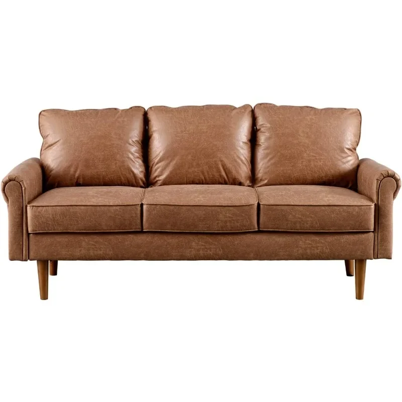 

73.6" Mid Century Modern Sofa Couch, 3 Seater Suede Leather Couches with Armrests and Comfy Cushions, Deep Seat Sofas