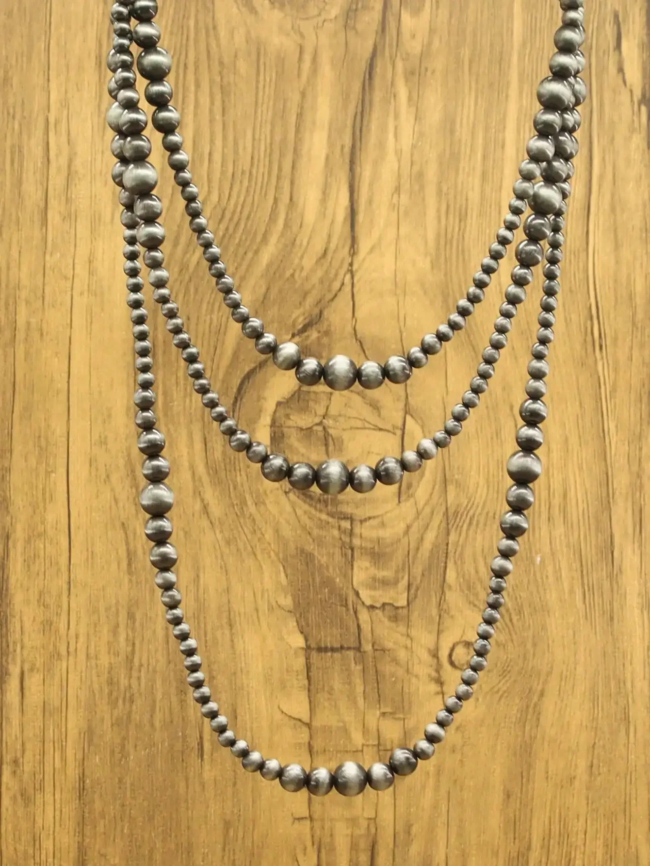 

Layered Gunmetal Bead Necklace for Women, Long Boho Style Jewelry