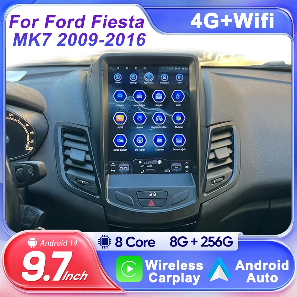 Car Stereo For Ford Fiesta MK7 2009-2016 Tesla Style Auto Radio Android 13 Multimedia Player Carplay GPS Navi Head Unit NO 2DIN