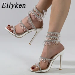 Eilyken New Summer Open Toe Woman Sandals Fashion Sexy CRYSTAL String Bead Nightclub Party Catwalk Thin High Heels Shoes