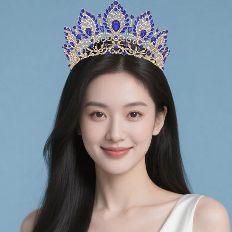 

1PCS Crystal Rhinestone Korean Bridal Big Tiara Crown For Women Girls Wedding Party Crown Hair Dress Jewelry Accessories