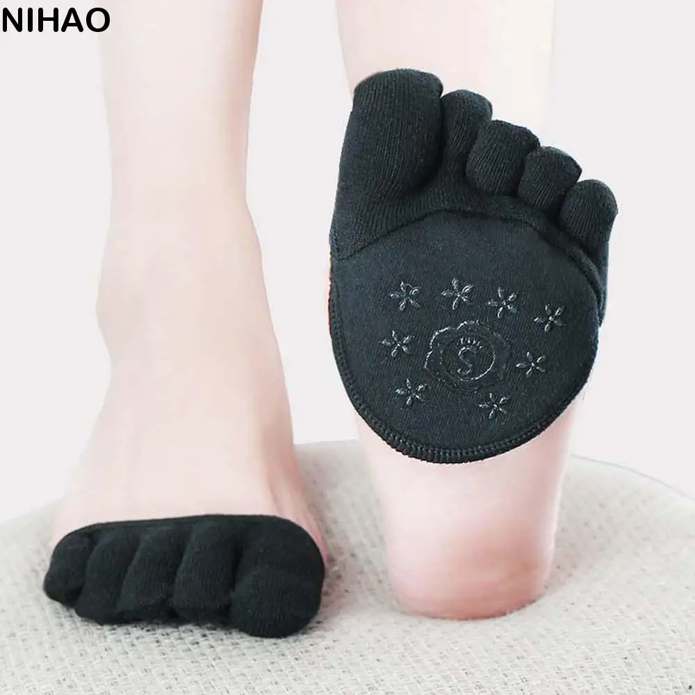 Soft Silicone Toe Separator Socks Cotton Solid Color Half Palm Insoles Short Invisible Forefoot Pads Shallow Sandals