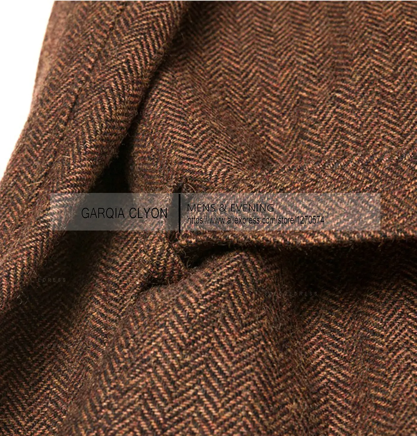 Brown 2023 Mens Tweed Herringbone Wedding Suit Prom Tuxedos 2 Piece Peak Lapel Tweed for autumn Slim Fit (Blazer+Pants)