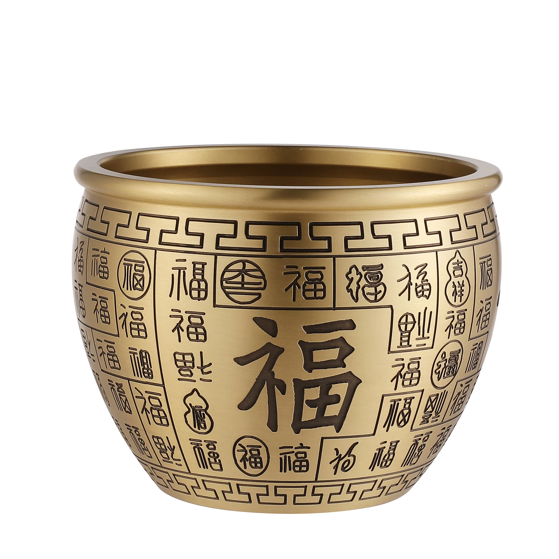 

Rice Jar Office Decoration Treasure Bowl Handicrafts Copper Incense Burner Pure Brass Baifu Cylinder Large Feng Shui Ornament