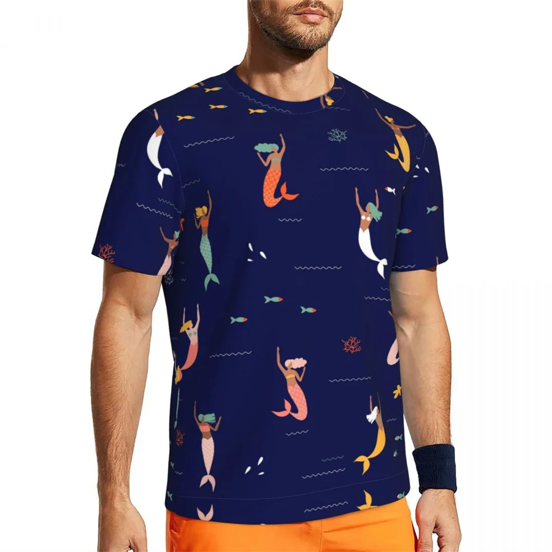 

Mermaid Scales Man T-Shirts Trending Turquoise Blue Animal Print Beach Tees O Neck Vintage Graphic Tops Sportswear Man T Shirt
