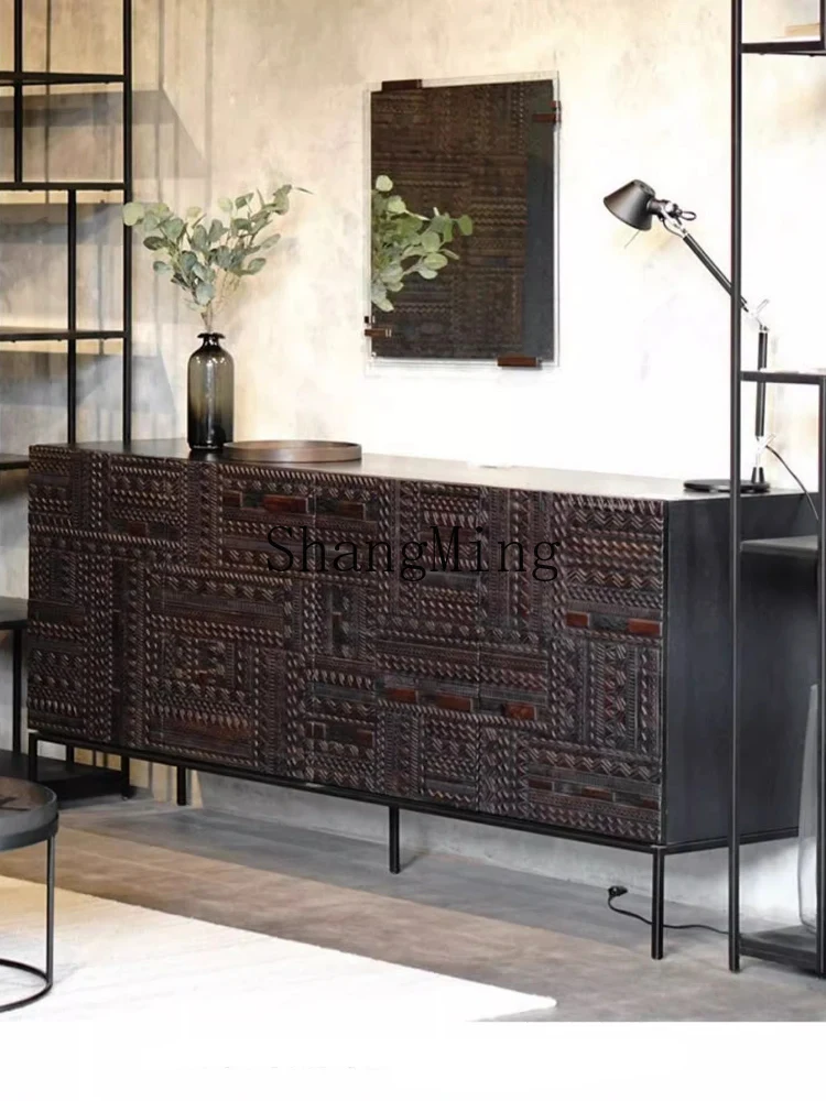 

CL premium retro light luxury carved dining side cabinet medieval industrial style solid wood entrance cabinet