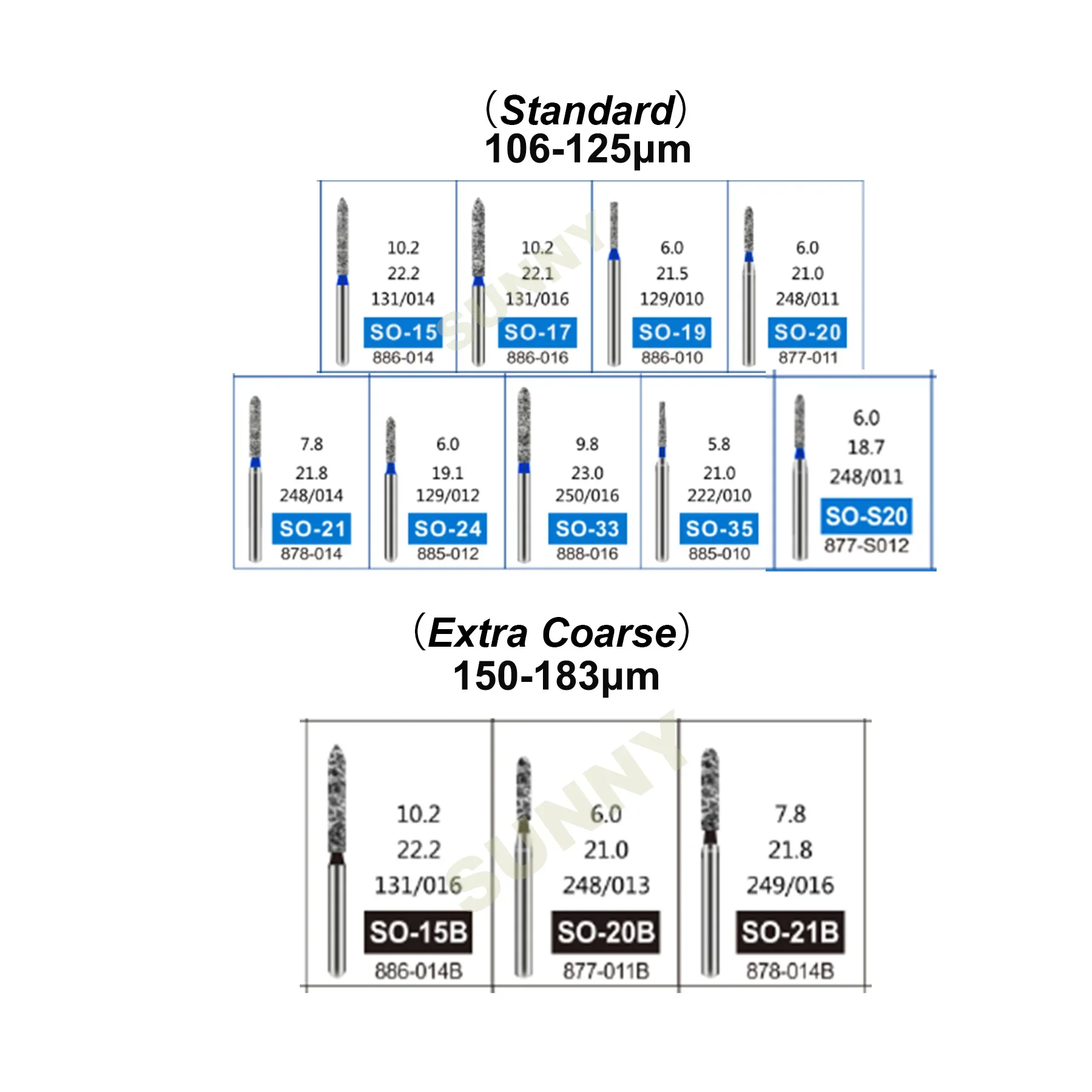 SO Type Dental Burs Dentistry Drills Dental Diamond Burs for High Speed Turbines Dentist Tools Dia.1.6mm 10pcs/Pack
