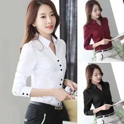 Women Blouse White Shirt Women's Long Sleeve Formal Wear Autumn Chiffon V-neck Shirt Blusas Ropa De Mujer