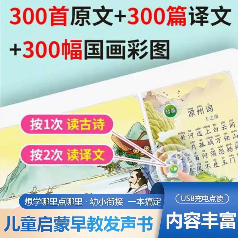 Kids Finger Point Reading Talking Sound Book, Portable Early Education Learning Machine, Educational Enlightenment