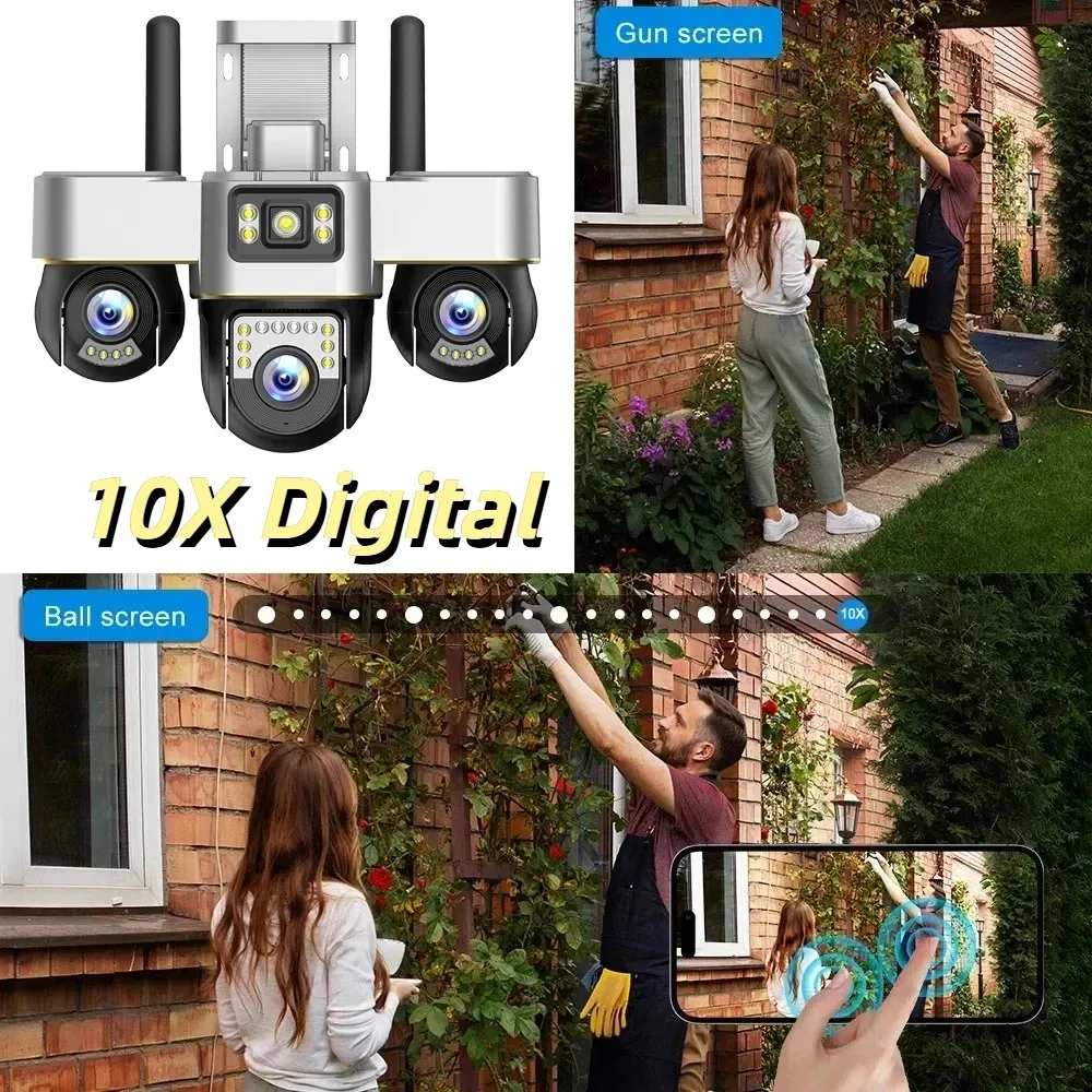15MP HD Wifi Security Camera Smart 3 PTZ Lens 3 Screen Color Night Vision 10X Zoom Cameras Human Detect CCTV Security Protection