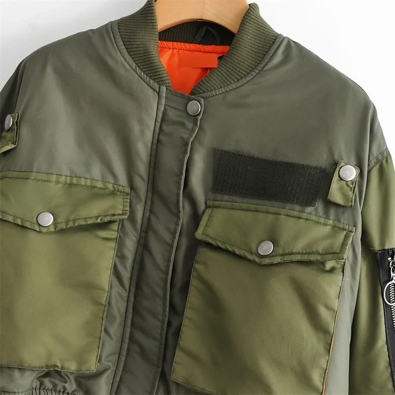 

Style Cropped Cotton Coat Thick Women's JacketAutumn Women's Clothing Military Green Flight Jacket