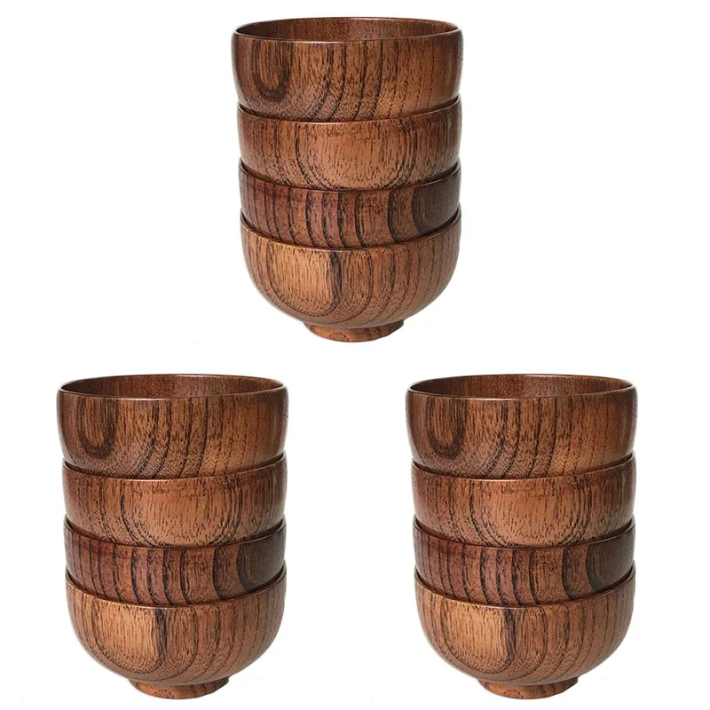 

ABUI-Jujube Japanese-Style Wooden Bowl Wooden Rice Bowl Noodle Bowl Diameter 4.5 Inches By 2-5 / 8 Inch (Medium) 12 Packs