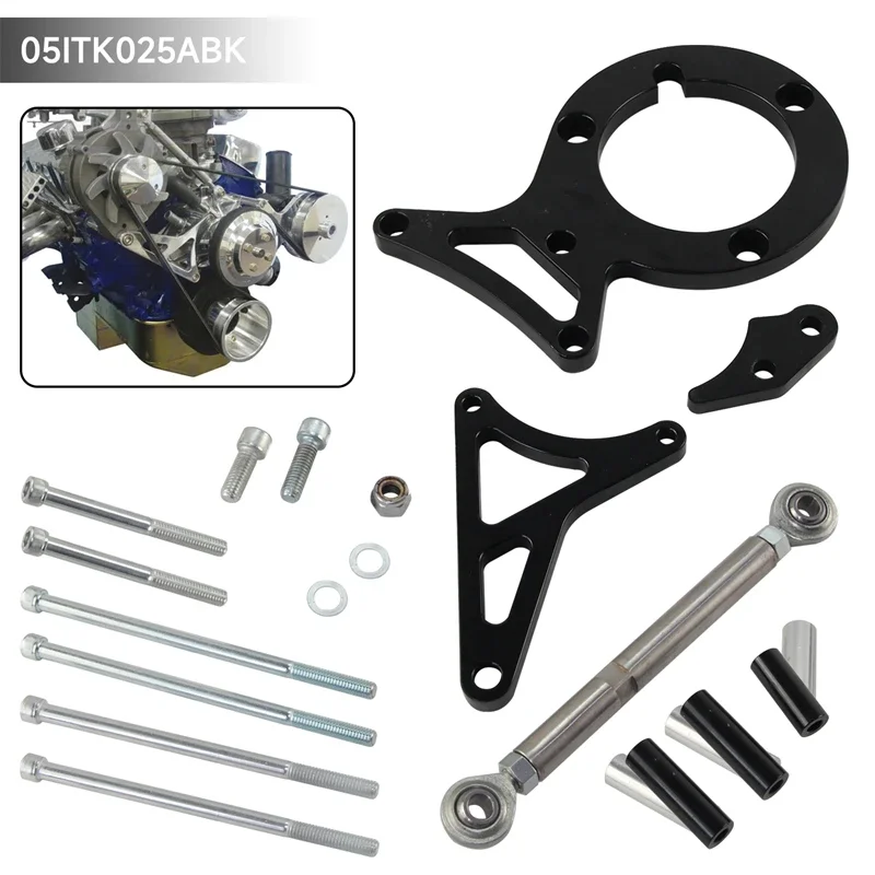 

Power Steering Bracket Kit Polished Billet CNC Aluminum Alternator For SB Ford 302 V8 5.0L 1982-1992 Silver/Black