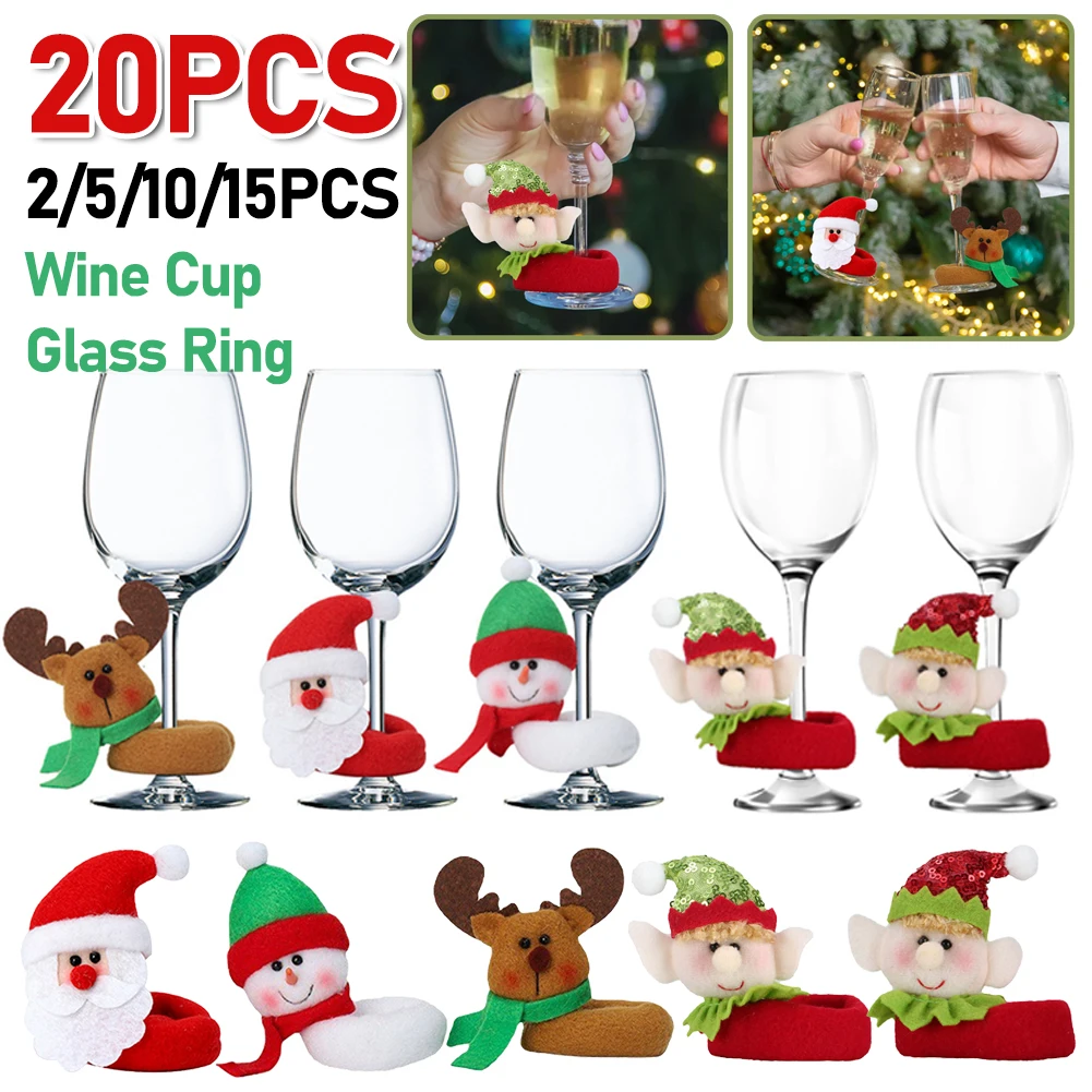 2-20 stücke Weihnachts dekor Wein Tasse Glas Ring Elch Schneemann Weinflasche Topper Ringe Weinglas Anhänger Weihnachts becher Dekoration