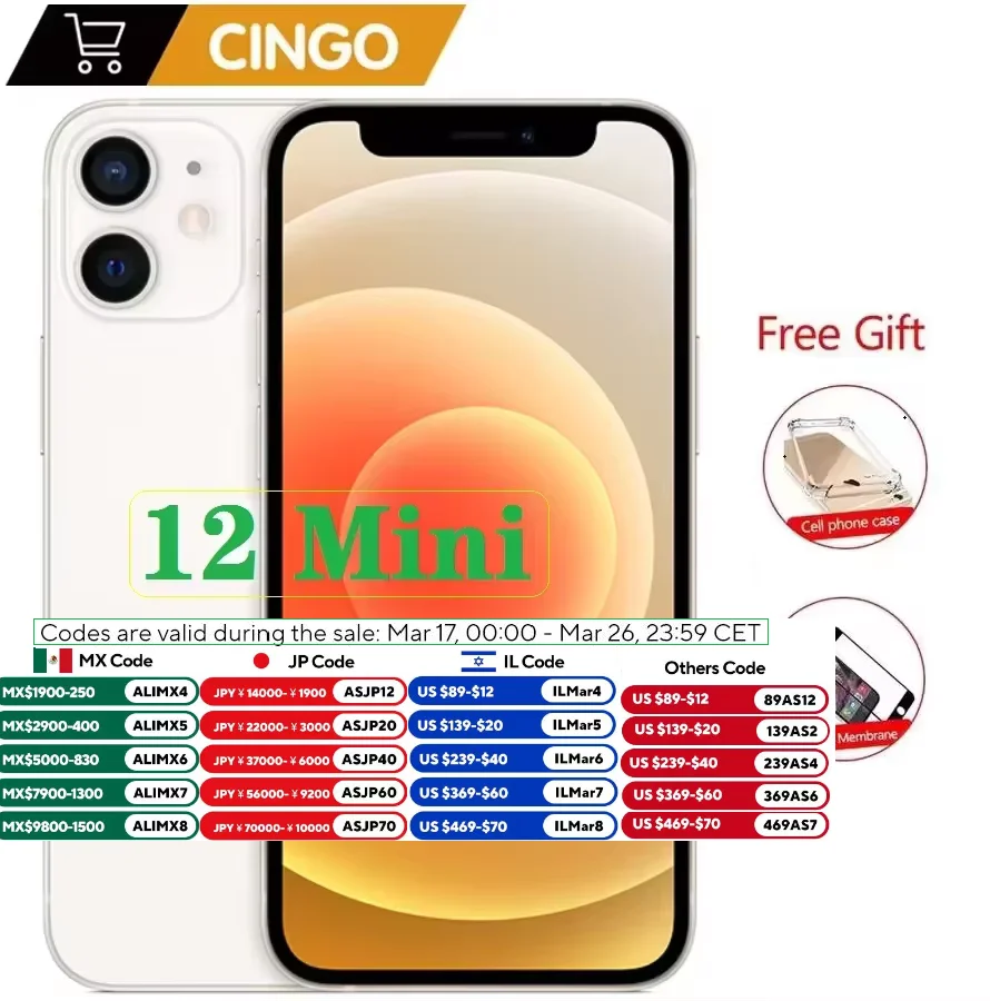 Desbloquear el mini teléfono móvil original iPhone12 4GB y 64/128/256GB IOS A14 Bionic Hexa Core 5,4 ''iphone 12mini 5G