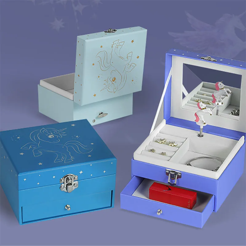 

Music Boxes Cute Fantastic Spin Pony Drawer Jewelry Storage Box Children's Birthday Christmas Gifts Multi-Functional Music Box