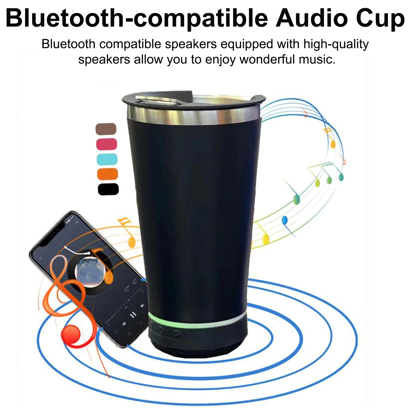 16oz Bluetooth Speaker Insulated Cup,Coffee Cups,Stainless Steel Beer Mug,Portable Outdoor Car Ice Cream Cup with Bottle Opener