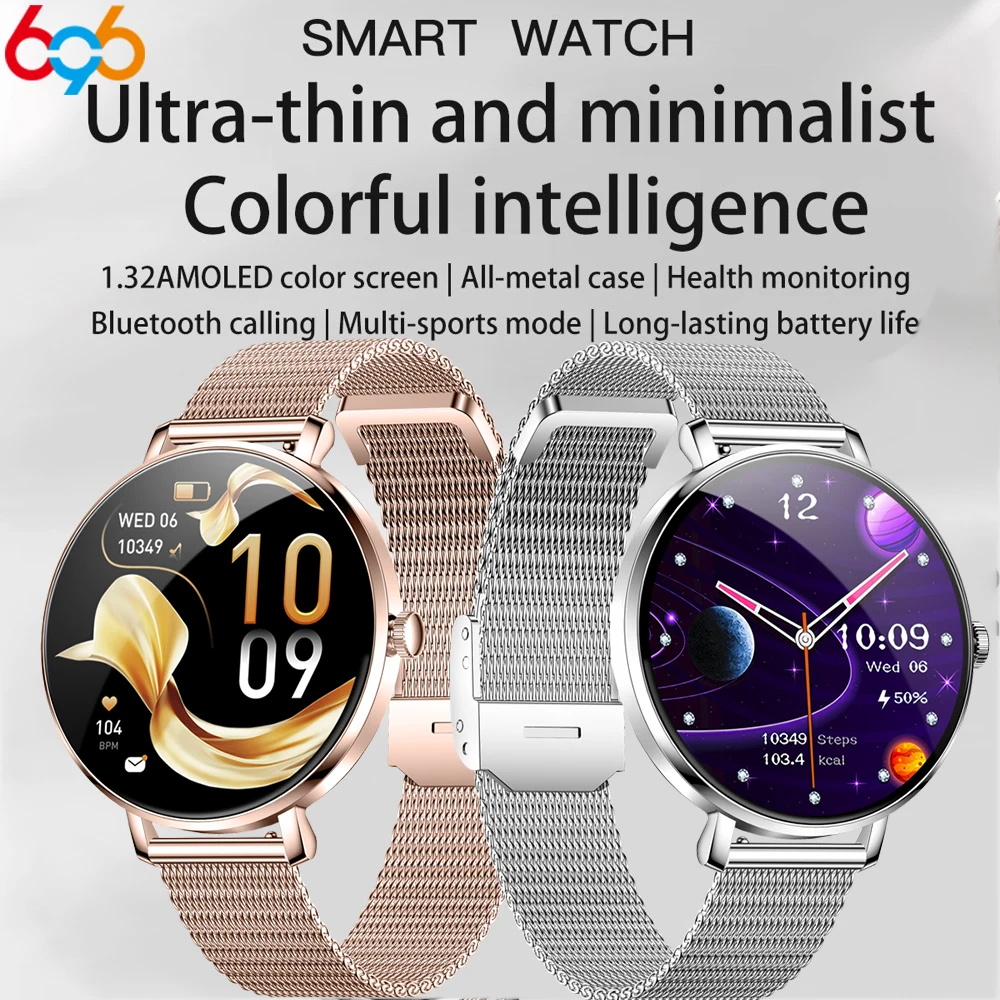

1.32" Amoled Round Screen Waterproof BT Call Smartwatch Women Heart Rate Sleep Monitor Ladies Smart Watch Multi-locomotion Modes