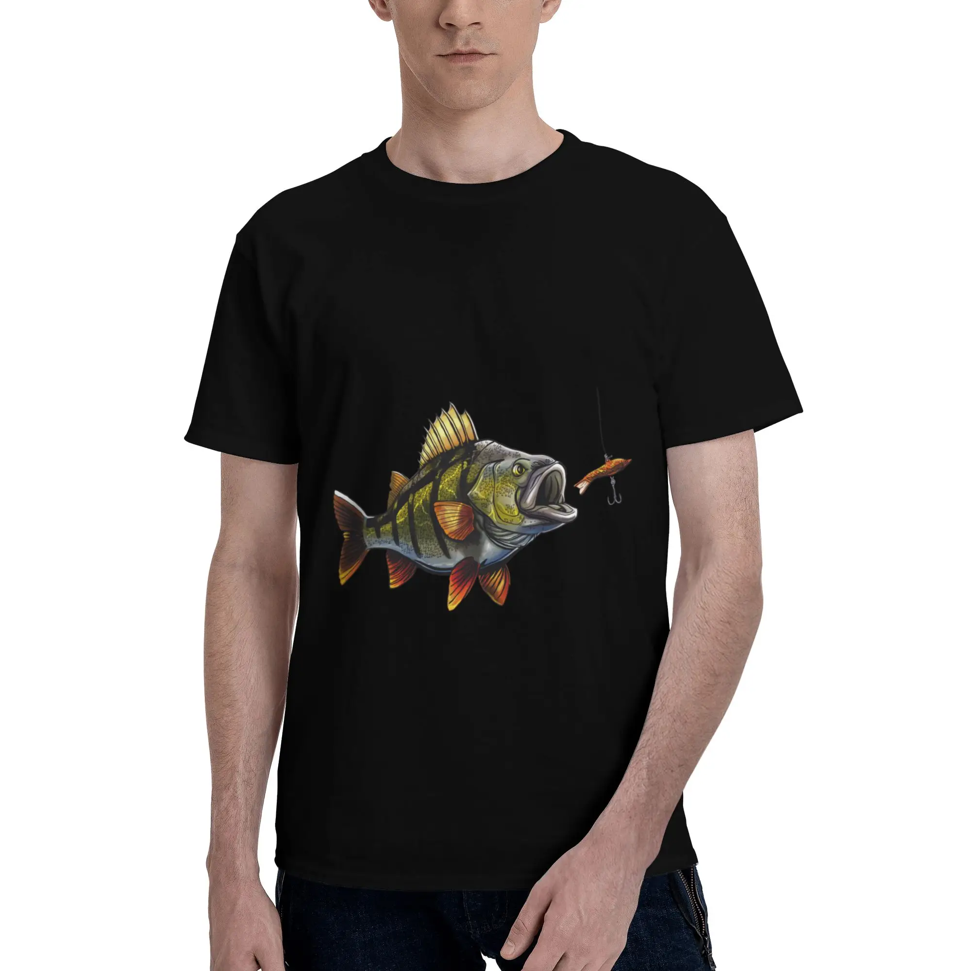 Angel Natur Perch Fishing Men T-Shirt Clothes Washed Tee Shirt Short Sleeve Summer Casual Fashion Loose