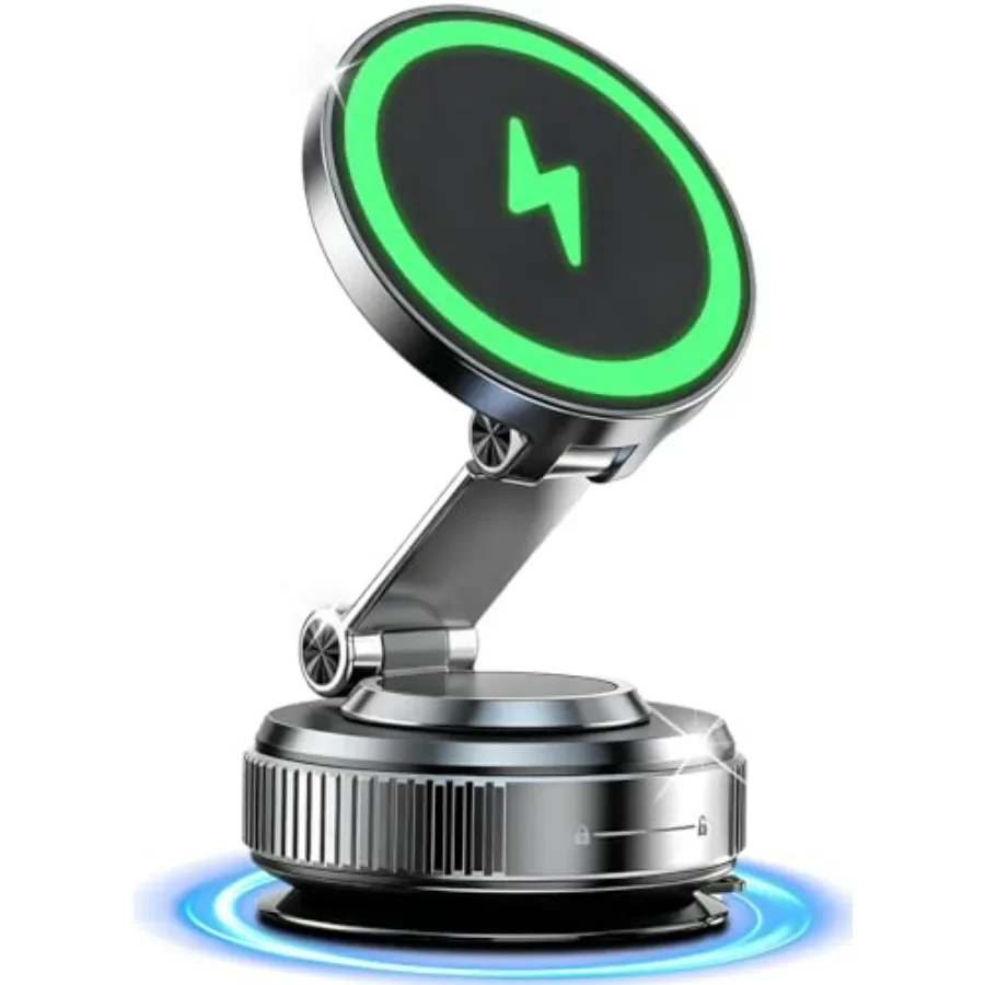 شاحن سيارة لاسلكي مغناطيسي سريع الشحن بقدرة 15 وات مع كوب شفاط مكنسة كهربائية قوي للغاية 120 رطل ومغناطيس عالي الأداء 3000 جرام فهرنهايت