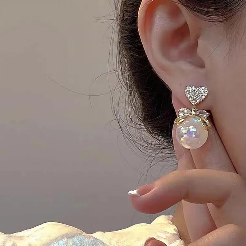 Silver Needle Korean Fashion Crystal Pearl Drop Earrings for Women Jewelry 2024 Trending New Luxury Zircon Women\'s Earrings