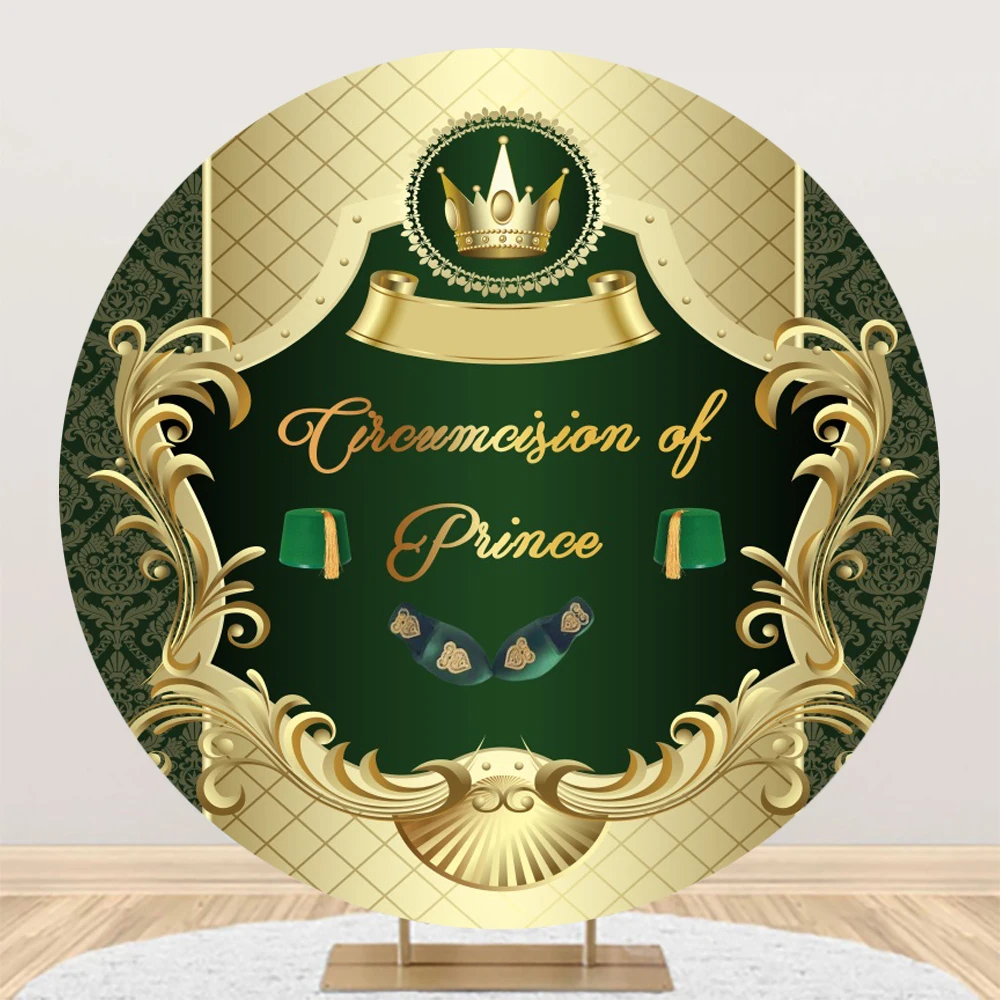 Petit Prince Custom Mabrouk Tahara Hat Round Backdrop Golden Pattern Circumcision Baby Shower Red Green Moroccan Hat Background