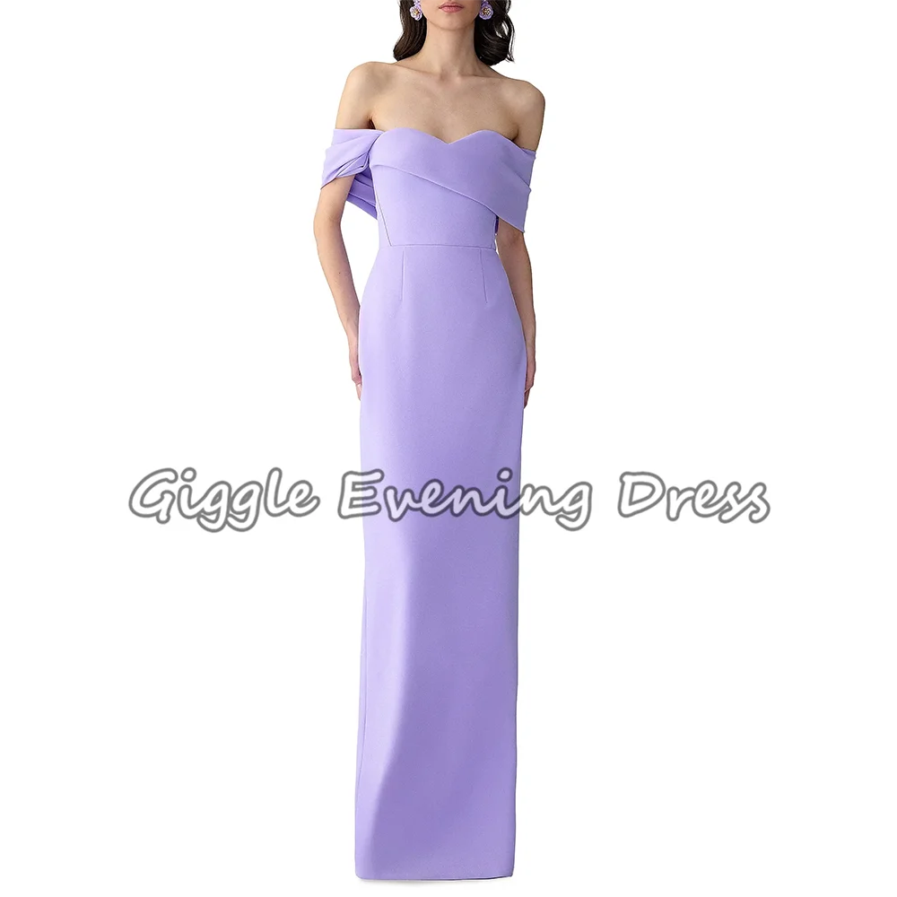 

Purple Simple Off-Shoulder Mermaid Formal Evening Gown Pleated Sheath Backless Floor Length Long Prom Dresses Customized