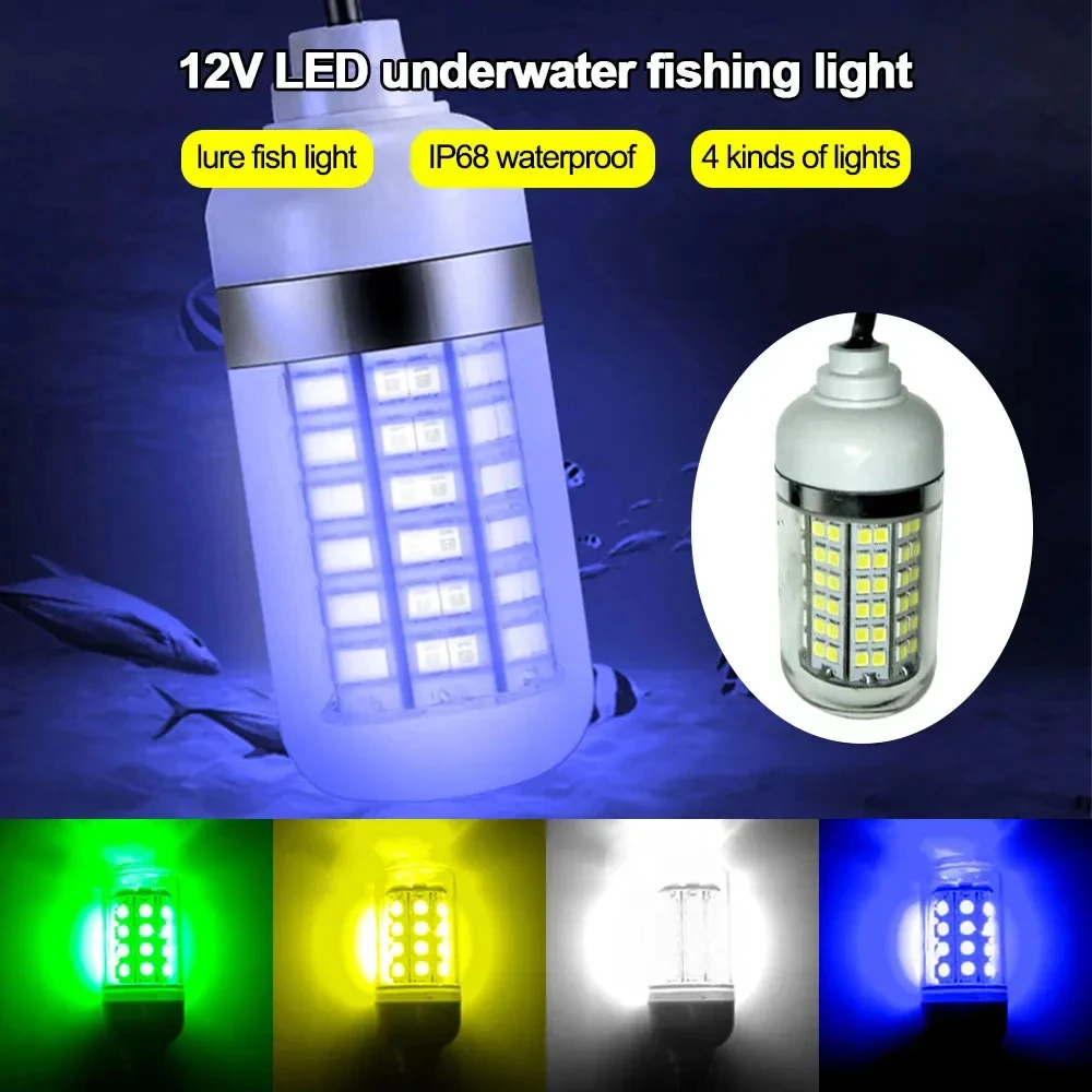 12V Underwater Lamp 15W 108 LEDs Night Fishing Light IP68 Waterproof Multicolor Deep Attracts Fish Finder Lamp Boat Lights