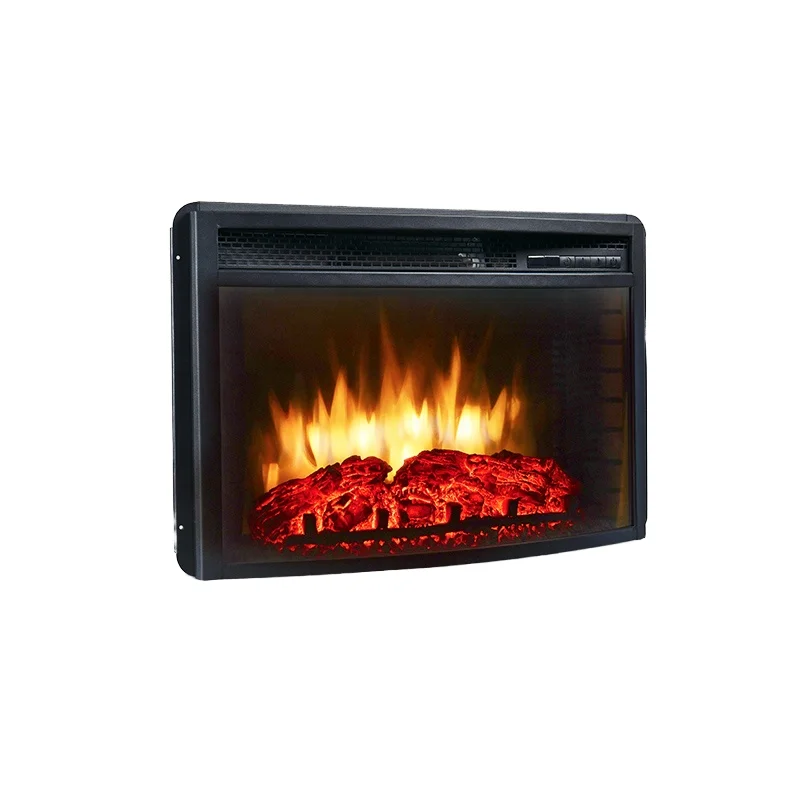 26 Inch Curved Front Insert Built-In LED Flame Electric Fireplace Overheating Protection Metal Construction Remote Controlled