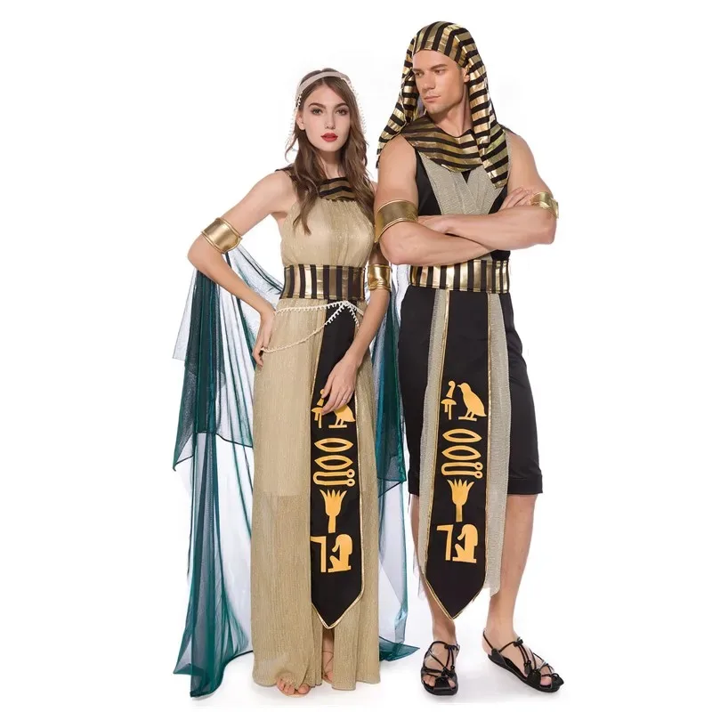 Disfraz adulto negro dorado Egipto faraón egipcio Príncipe rey emperatriz Cleopatra reina Cosplay vestido de lujo para hombres y mujeres
