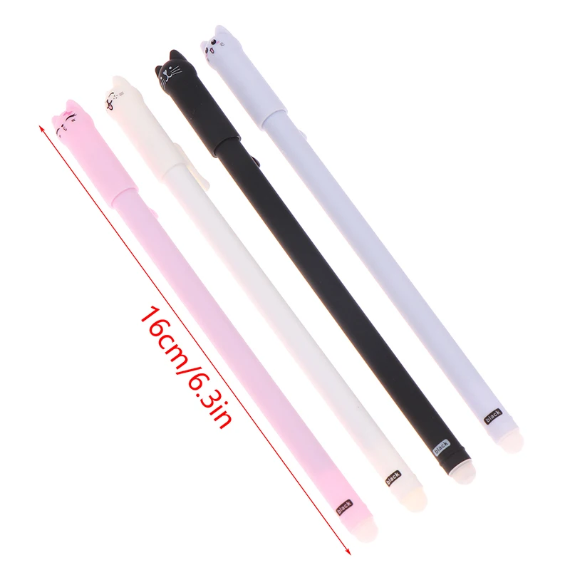 4 шт., набор креативных стираемых гелевых ручек для кошек, 0,5 мм, синие/черные чернила, стержень, канцелярские принадлежности для письма