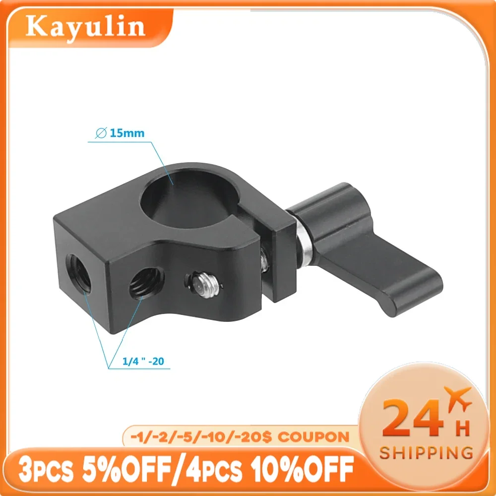 Kayulin Connector Adapter 15mm Rod Clamp Adjustable Black Ratchet Wingnut with 1/4-20 Thread Holes For Rig Single