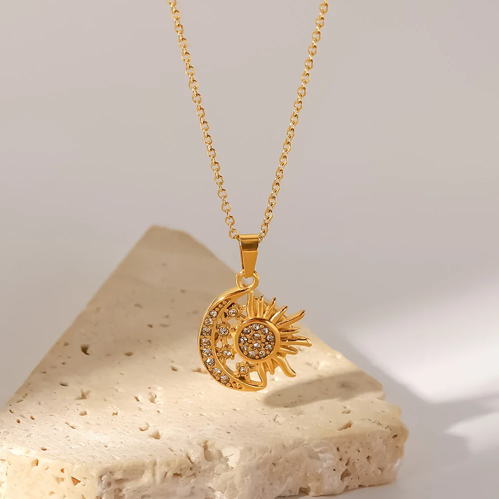 

Stainless Steel PVD 18K Gold Plated Tarnish Waterproof Moon Sun Pendant Necklace For Woman Jewelry Wholesale Trendy