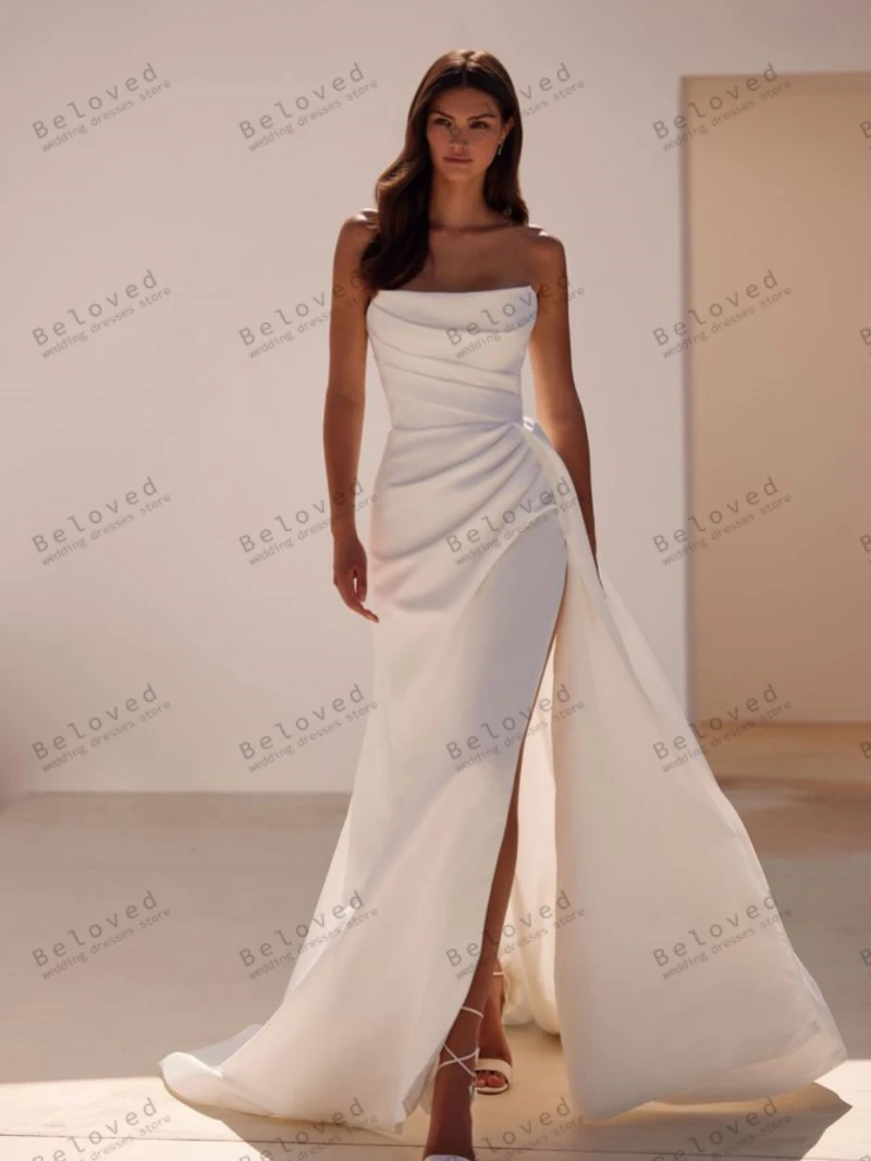 Elegante Trouwjurken Sierlijke Bruidsjurken Sexy Strapless Rugloze Schede Zeemeermin Hoge Split Gewaden 2024 Vestidos De Novia