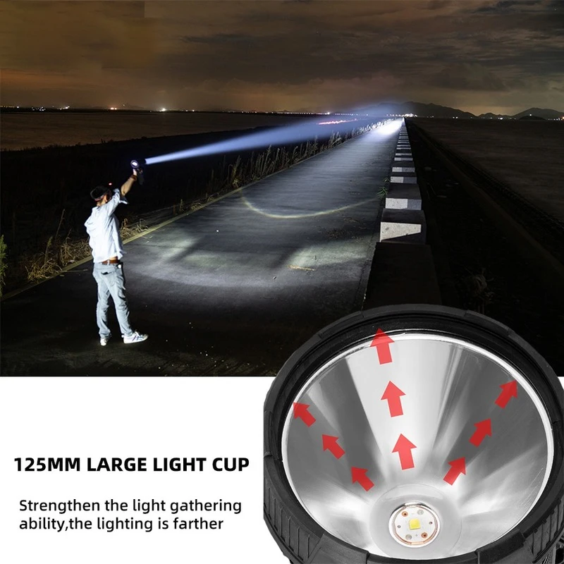 99000000LM قابلة للشحن Led الأضواء مقاوم للماء يده مصباح يدوي كبير أقوى الأضواء الشمسية في الهواء الطلق الكشاف