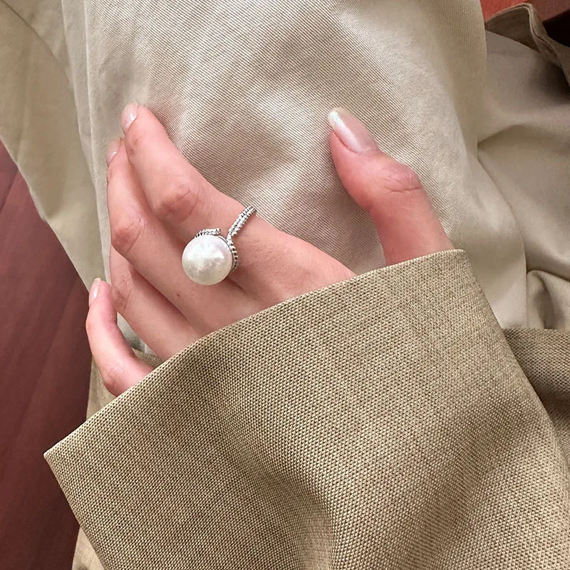 

New Luxury Wedding 925 Sterling Silver Gloss Pearl Open Rings For Women Girl Jewelry Bague LR066