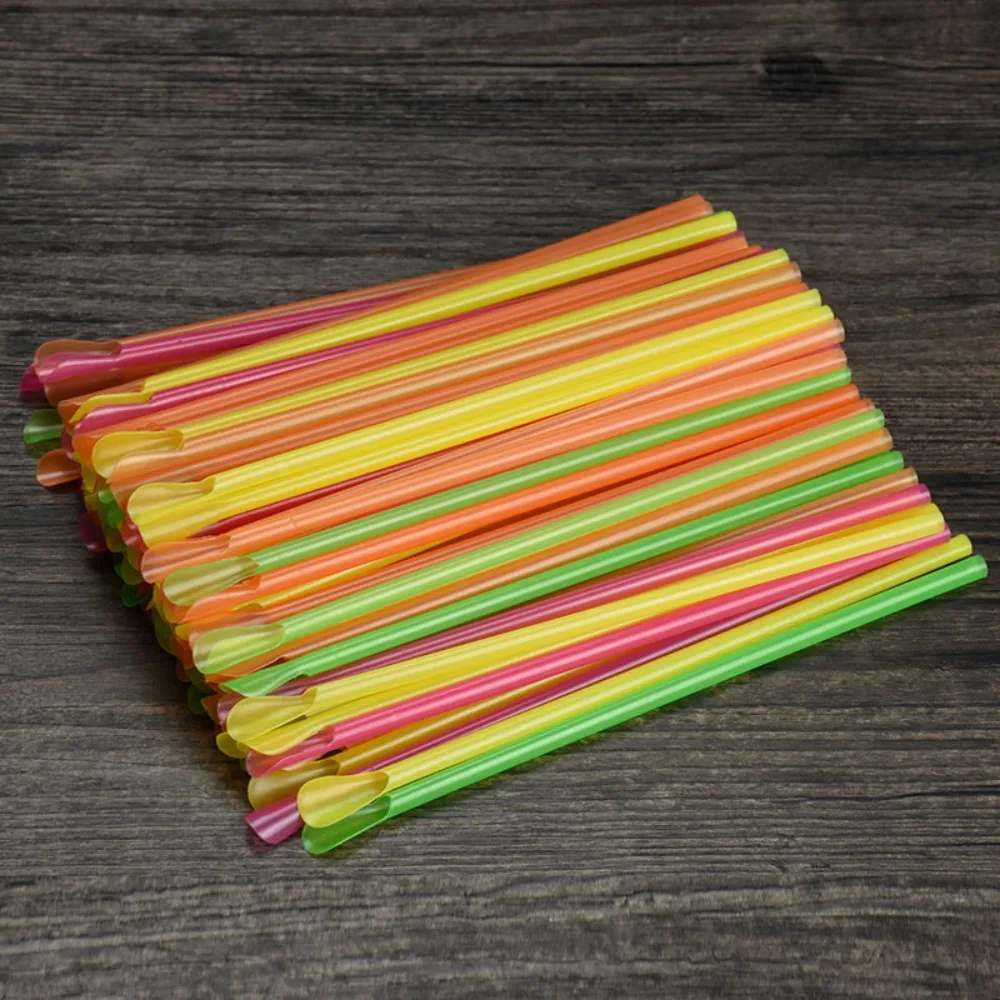 Summer Party Celebration Colourful Straws Spoon Plastic Straws Bar Pub Slush Straw Drinking Straw