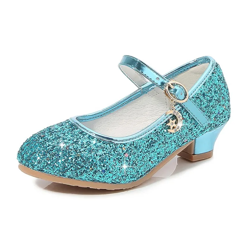 Princess Kids Girls Party Shining Flats Shoes Anti-slip Soft Children Sequins High Heels Shoes Birthday Holiday Casual Shoes