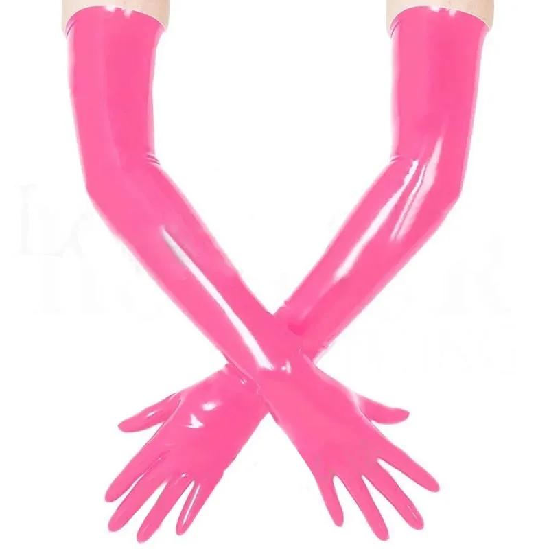 Pink Black Rubber Latex Mould Seamless Latex Opera Long Gloves Unisex Fetish Gloves For Women Man Crossdressing Cosplay COS