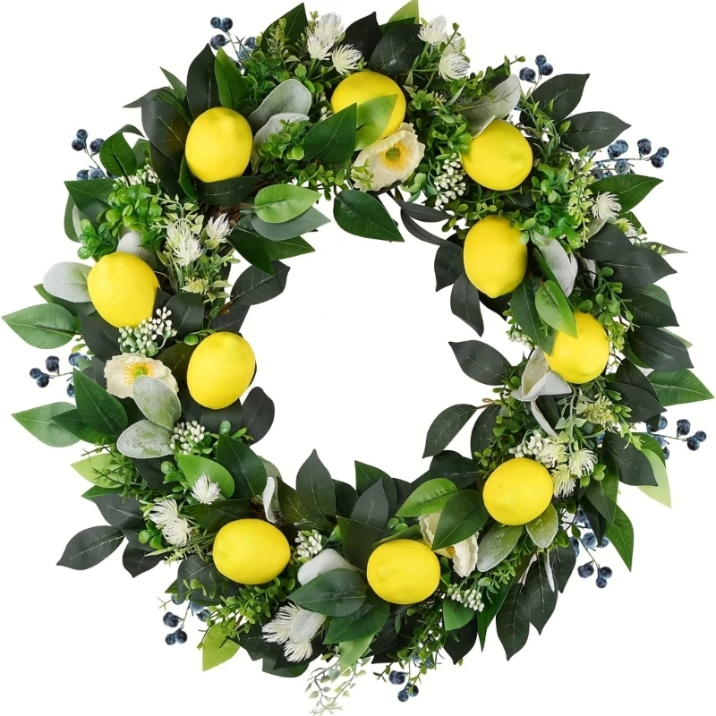 Artificial Flower Wreath Spring Wreath with Lemon for Door Farmhouses Wedding Garden Indoor and Outdoor Decorations