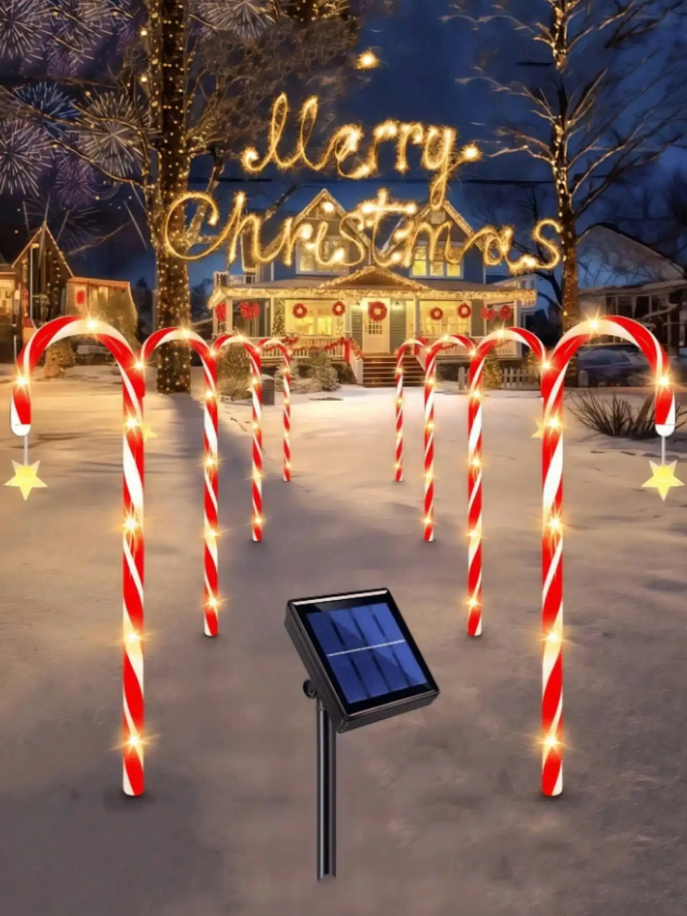 Christmas Solar Candy Cane Light: Star Decor, 8 Modes, Waterproof LED for Outdoor & Christmas Tree Decor