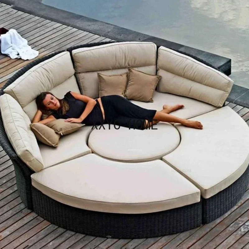 Nordic Rattan Outdoor Sofas Designer Outdoor Furniture Combination Bed Villa Garden Patio Leisure Lounge Chair Set Home Sofa Bed