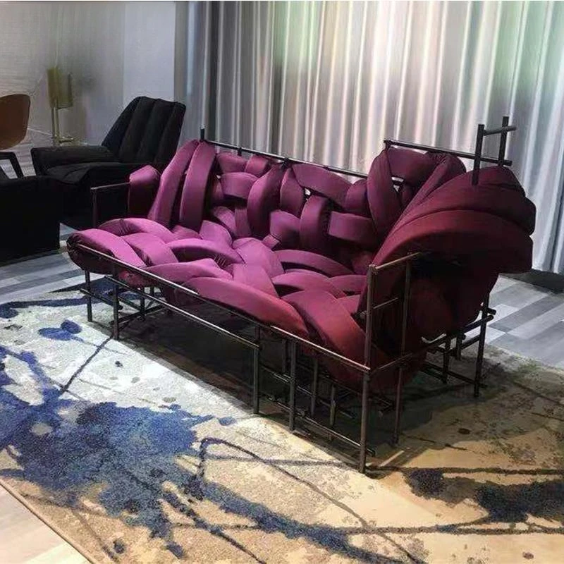 Italian minimalist creative special-shaped hand-woven steel pipe foam fabric sofa chair, lazy chair