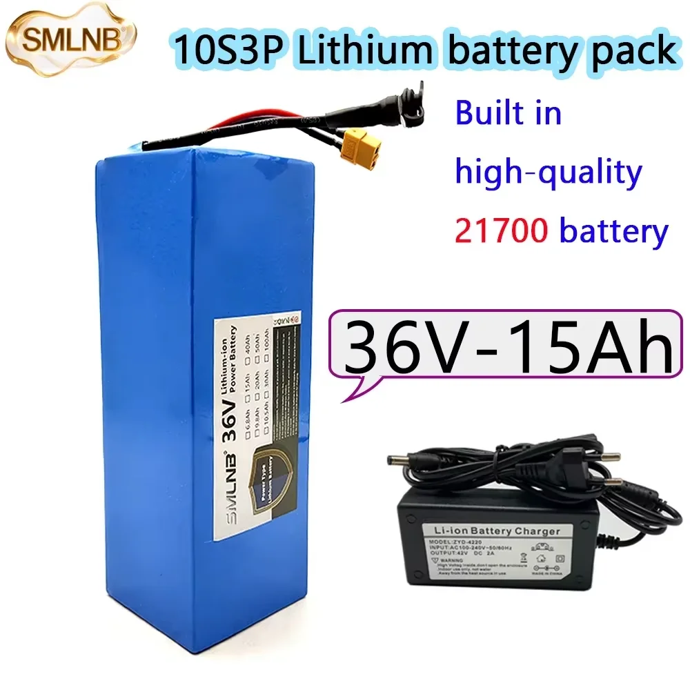 New 21700 10S3P Lithium ion Battery Pack 36V 15Ah 1000W Power Tool Battery Outdoor Backup Battery with 30A BMS, 42V 2A Charger
