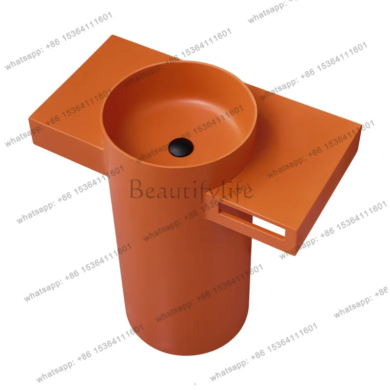 Nordic style integrated wash basin circular column type bathroom small apartment floor type wash basin