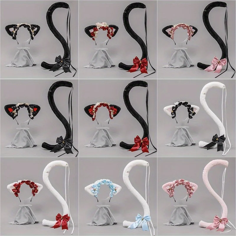 عصابة رأس من الدانتيل على شكل أذن القطة - إكسسوار شعر Fluf fy Lolita، غطاء رأس كوسبلاي لخادمة Kawa-ii Neko، طراز الأرستقراطي القوطي Fau-x Fur